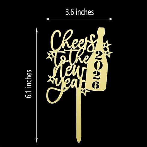 قطعة علوية للكيك من Cheer to the New Year، ديكورات كعكة Happy New Year 2026، مرحبًا بكرنفال رأس السنة الجديدة 2026، لوازم تزيين الحفلات Happy 2026، مرآة من الأكريليك الذهبي in Saudi Arabia