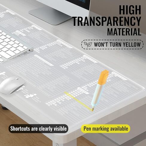 【Transparent】 Excel Cheat Sheet Desk Pad Mouse pad(31.5"x11.8") PVC Extra Large Office Keyboard Shortcuts Mousepad,Office Desk mat Accessories Mouse pad Computer Non-Slip in Kuwait