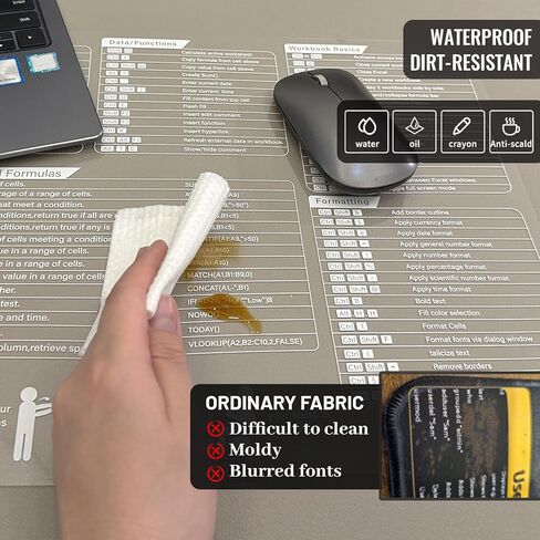 【Transparent】 Excel Cheat Sheet Desk Pad Mouse pad(31.5"x11.8") PVC Extra Large Office Keyboard Shortcuts Mousepad,Office Desk mat Accessories Mouse pad Computer Non-Slip in Kuwait