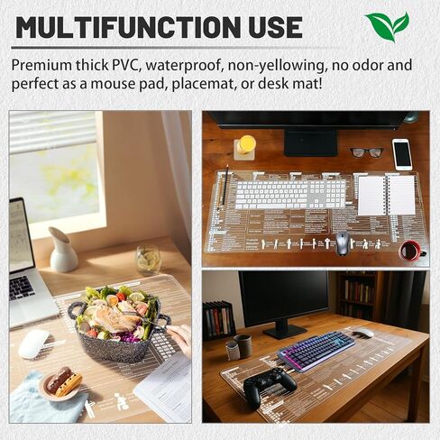 【Transparent】 Excel Cheat Sheet Desk Pad Mouse pad(31.5"x11.8") PVC Extra Large Office Keyboard Shortcuts Mousepad,Office Desk mat Accessories Mouse pad Computer Non-Slip in Kuwait