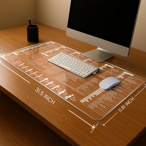 【Transparent】 Excel Cheat Sheet Desk Pad Mouse pad(31.5"x11.8") PVC Extra Large Office Keyboard Shortcuts Mousepad,Office Desk mat Accessories Mouse pad Computer Non-Slip in Kuwait