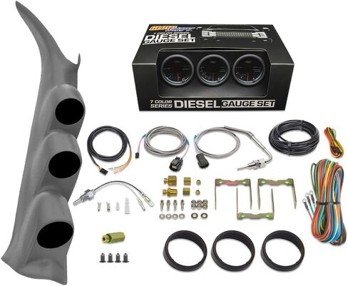 GlowShift Diesel Gauge Package Compatible with Chevrolet Silverado Duramax & GMC Sierra 2000-2006 - Tinted 7 Color 60 PSI Boost, 1500F EGT & Transmission Temp Gauges - Gray Triple Pillar Pod in Saudi Arabia