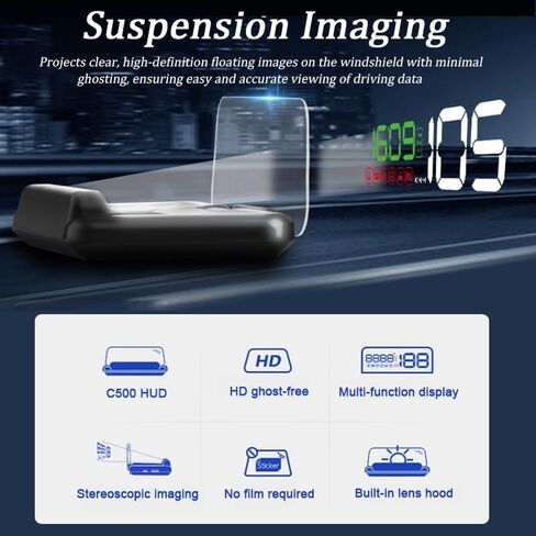 Car Head Up Display for Audi Q5 2018 2019 2020 2021 2022 2023 2024, HUD Display Digital Speedometer with RPM, Water Temp, Mileage, Stereo Projecting Display with Reflector, Plug & Play in Saudi Arabia