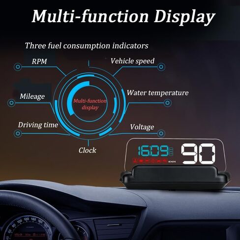 Car Head Up Display for Audi Q5 2018 2019 2020 2021 2022 2023 2024, HUD Display Digital Speedometer with RPM, Water Temp, Mileage, Stereo Projecting Display with Reflector, Plug & Play in Saudi Arabia