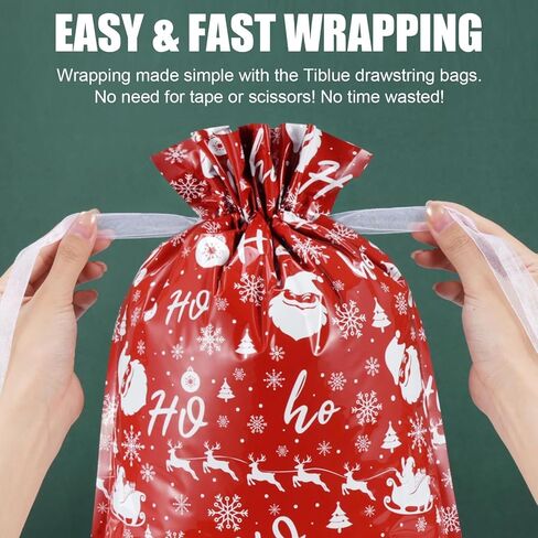 Asoulin Christmas Drawstring Gift Bags with Tags - 40 Pcs Christmas Gift Bag Assorted Size Large Medium Small Foil Gift Wrapping Bag for Birthday, Goodies, Xmas Holiday Party Favor Decoration Supplies in Saudi Arabia