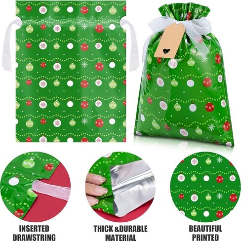 Asoulin Christmas Drawstring Gift Bags with Tags - 40 Pcs Christmas Gift Bag Assorted Size Large Medium Small Foil Gift Wrapping Bag for Birthday, Goodies, Xmas Holiday Party Favor Decoration Supplies in Saudi Arabia