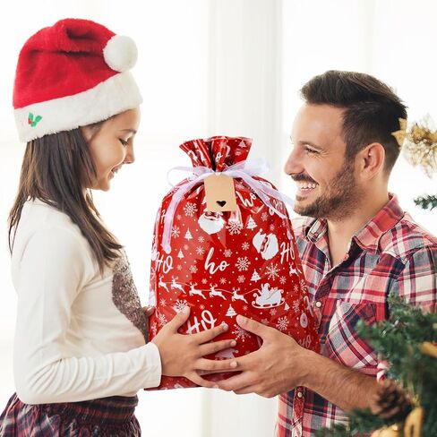 Asoulin Christmas Drawstring Gift Bags with Tags - 40 Pcs Christmas Gift Bag Assorted Size Large Medium Small Foil Gift Wrapping Bag for Birthday, Goodies, Xmas Holiday Party Favor Decoration Supplies in Saudi Arabia