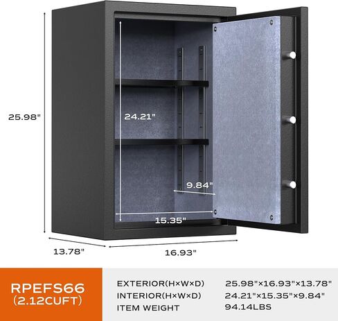 RPNB Deluxe Fireproof Safe Box, Digital Fire Proof Safe with Touch Screen, 3 Spoke Handle and Removable Shelf, Fireproof Home Safes for Jewelry Cash Documents and More, 2.12 Cubic Feet in Saudi Arabia