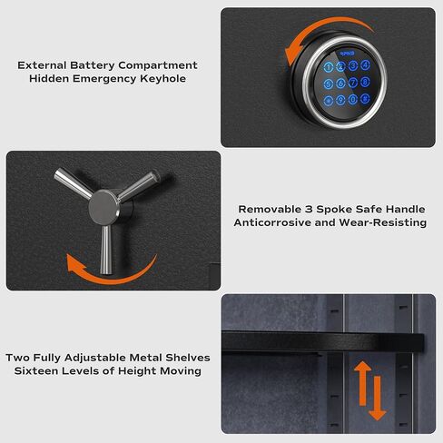 RPNB Deluxe Fireproof Safe Box, Digital Fire Proof Safe with Touch Screen, 3 Spoke Handle and Removable Shelf, Fireproof Home Safes for Jewelry Cash Documents and More, 2.12 Cubic Feet in Saudi Arabia