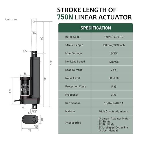 JiGiU 12V Actuator 8 Inch Heavy Duty 660lbs/3000N Linear Actuator, 0.2"/s Linear Motion Actuators with Mounting Brackets & IP65 Protection for Car RV Electric Door Industrial Machinery Vessels Window in Saudi Arabia
