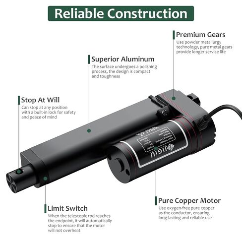 JiGiU 12V Actuator 8 Inch Heavy Duty 660lbs/3000N Linear Actuator, 0.2"/s Linear Motion Actuators with Mounting Brackets & IP65 Protection for Car RV Electric Door Industrial Machinery Vessels Window in Saudi Arabia