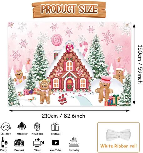 Christmas Gingerbread House Backdrop Pink Gingerbread Candyland Photography Background Christmas Scene Xmas Party Decorations Banner Photo Studio Props 70.8 x 43.3 inch in Saudi Arabia