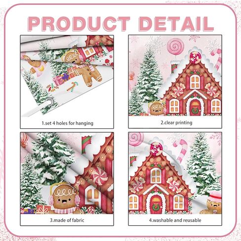 Christmas Gingerbread House Backdrop Pink Gingerbread Candyland Photography Background Christmas Scene Xmas Party Decorations Banner Photo Studio Props 70.8 x 43.3 inch in Saudi Arabia