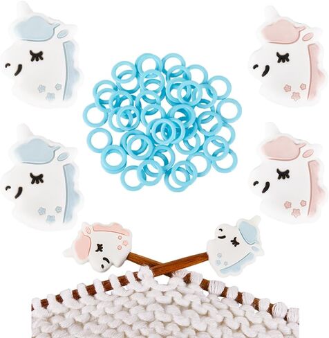 SUNNYCLUE 1 Box 54Pcs Knitting Needle Point Protectors Stitch Stopper Sheep Cow Cute Silicone Animal Needle Stoppers Protector End capss Round Crochet Markers for Crocheting Quilting Knitting Needles in Saudi Arabia