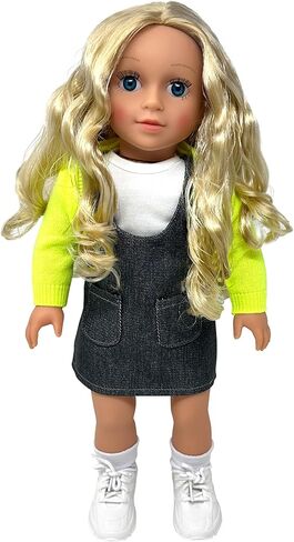 دمى مقاس 18 بوصة ذات شعر ناعم وإكسسوارات - دمية ناعمة الجسم مقاس 18 بوصة بأذرع وأرجل من الفينيل قابلة لاتخاذ الوضعيات، زي فستان - مجموعة دمى لطيفة مقاس 18 بوصة للفتيات in Kuwait