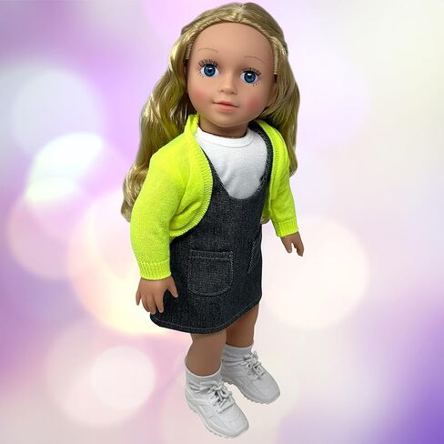 دمى مقاس 18 بوصة ذات شعر ناعم وإكسسوارات - دمية ناعمة الجسم مقاس 18 بوصة بأذرع وأرجل من الفينيل قابلة لاتخاذ الوضعيات، زي فستان - مجموعة دمى لطيفة مقاس 18 بوصة للفتيات in Kuwait