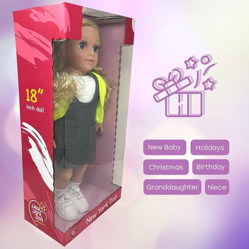 دمى مقاس 18 بوصة ذات شعر ناعم وإكسسوارات - دمية ناعمة الجسم مقاس 18 بوصة بأذرع وأرجل من الفينيل قابلة لاتخاذ الوضعيات، زي فستان - مجموعة دمى لطيفة مقاس 18 بوصة للفتيات in Kuwait
