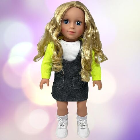 دمى مقاس 18 بوصة ذات شعر ناعم وإكسسوارات - دمية ناعمة الجسم مقاس 18 بوصة بأذرع وأرجل من الفينيل قابلة لاتخاذ الوضعيات، زي فستان - مجموعة دمى لطيفة مقاس 18 بوصة للفتيات in Kuwait