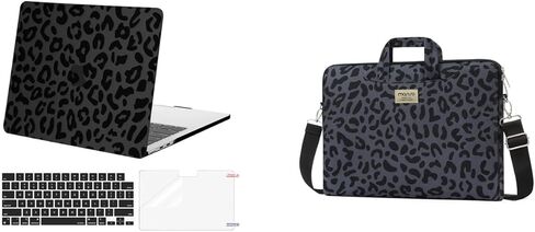 MOSISO Compatible with MacBook Air 13.6 inch Case 2022 Release A2681 M2 Chip, Plastic Leopard Grain Hard Shell Case&Keyboard Cover&Screen Protector&15.6 inch Laptop Shoulder Bag, Black in Saudi Arabia