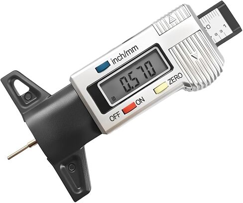 مقياس عمق مداس الإطارات الرقمي، جهاز فحص تآكل إطارات السيارة بدقة 0.01 مم مع شاشة LCD وتحويل بوصة/مم، أداة قياس تلقائية عالمية لإطارات شاحنات السيارات (أزرق) in Kuwait