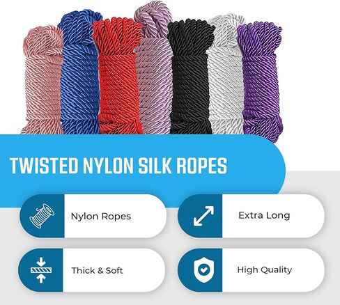 Braided Nylon Silk Ropes - Extra Strength Durable and Soft Thick Multi-Purpose Length 32ft with 8mm Diameter – Pack of 1 Rope (White) in Saudi Arabia