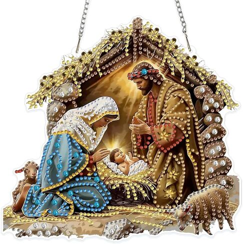 MOGTAA Christmas Diamond Art Hanging Kits for Adults Kids, Jesus Diamond Art Suncatchers, 5D Special Shape Diamond Painting Window Pendant Kit for Home Garden Wall Decor in Saudi Arabia