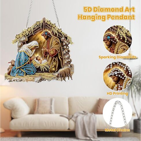 MOGTAA Christmas Diamond Art Hanging Kits for Adults Kids, Jesus Diamond Art Suncatchers, 5D Special Shape Diamond Painting Window Pendant Kit for Home Garden Wall Decor in Saudi Arabia