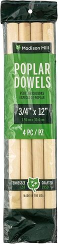 Round Wooden Dowel Rod 3/4" x 12" – Solid Hardwood Dowel for Crafts, DIY, Woodworking, and Arts Projects, Smooth Unfinished Wood Dowels for Crafting, School, and Hobby Projects, 4-Pack in Saudi Arabia