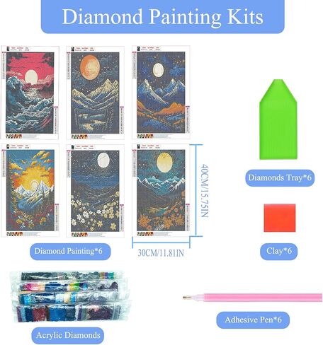 ecbeitf 6 حزم الماس اللوحة المناظر الطبيعية مجردة 11.8x15.7 بوصة، DIY 5D كامل جولة الحفر الماس لوحات فنية مجموعات للبالغين المبتدئين ديكور جدار المنزل in Saudi Arabia