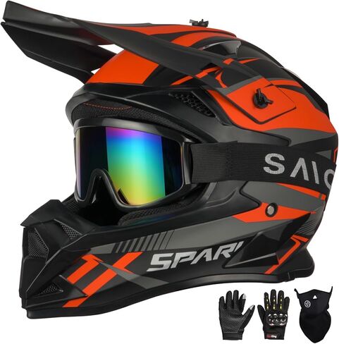 Adult Motocross Helmet ATV Dirt Bike Off-Road Full Face Motorcycle Helmet W/Goggles Gloves & Mask, DOT Approved in Saudi Arabia