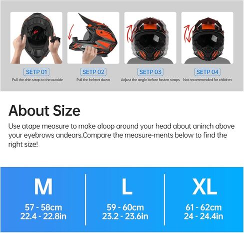 Adult Motocross Helmet ATV Dirt Bike Off-Road Full Face Motorcycle Helmet W/Goggles Gloves & Mask, DOT Approved in Saudi Arabia