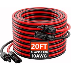VEVOR 50FT Solar Panel Extension Cable, 10AWG Solar Extension Cable Wire with Female & Male Waterproof Connectors, 6mm² PV Cable for Home, Ship and RV Solar Panels, 50FT Black + 50FT Red (Set of 2) in Saudi Arabia