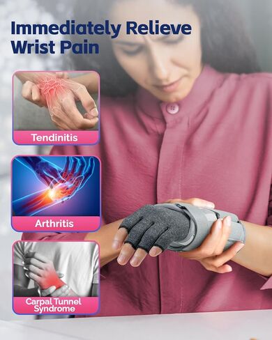 FEATOL مجموعة دعامة معصم للنفق الرسغي وقفازات التهاب المفاصل الضاغطة للنساء - دعامة معصم قصيرة لدعم النهار - تخفيف آلام العمل والكتابة والتهاب الأوتار والالتواء - اليد اليمنى، مقاس متوسط in Kuwait