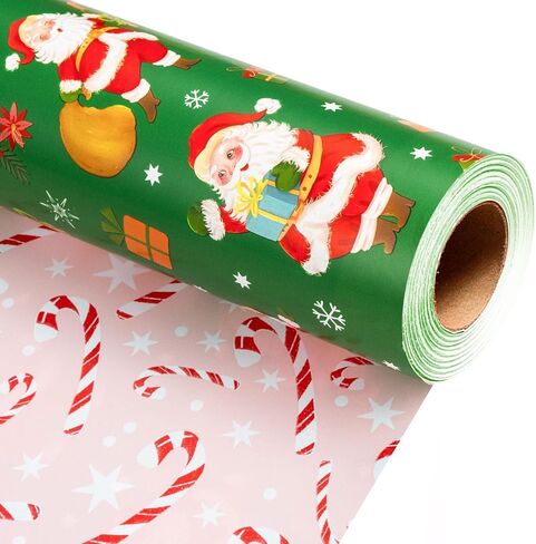 لفات ورق تغليف عيد الميلاد من Merture Pink Santa - لفة صغيرة - 17 بوصة × 32.8 قدم (46.5 قدم مربع. ttl.) - غلاف هدايا وردي للفتيات مع تصميم سانتا كلوز اللطيف وقصب الحلوى لعيد الميلاد، والحفلات، والعطلات، والاحتفال بالمهرجانات in Kuwait