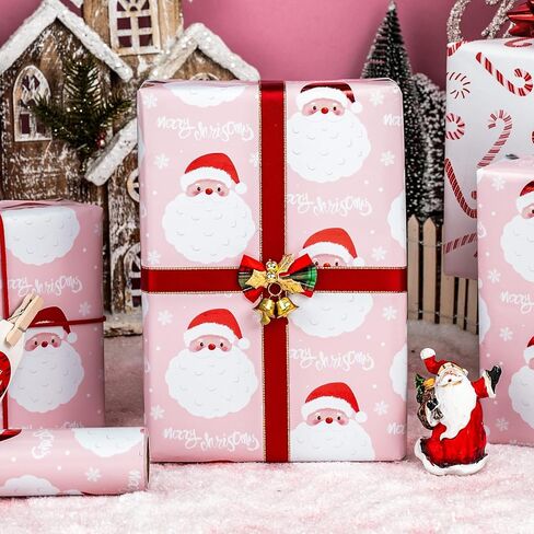 لفات ورق تغليف عيد الميلاد من Merture Pink Santa - لفة صغيرة - 17 بوصة × 32.8 قدم (46.5 قدم مربع. ttl.) - غلاف هدايا وردي للفتيات مع تصميم سانتا كلوز اللطيف وقصب الحلوى لعيد الميلاد، والحفلات، والعطلات، والاحتفال بالمهرجانات in Kuwait
