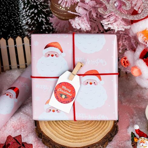 لفات ورق تغليف عيد الميلاد من Merture Pink Santa - لفة صغيرة - 17 بوصة × 32.8 قدم (46.5 قدم مربع. ttl.) - غلاف هدايا وردي للفتيات مع تصميم سانتا كلوز اللطيف وقصب الحلوى لعيد الميلاد، والحفلات، والعطلات، والاحتفال بالمهرجانات in Kuwait
