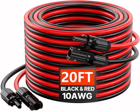 VEVOR 50FT Solar Panel Extension Cable, 10AWG Solar Extension Cable Wire with Female & Male Waterproof Connectors, 6mm² PV Cable for Home, Ship and RV Solar Panels, 50FT Black + 50FT Red (Set of 2) in Saudi Arabia