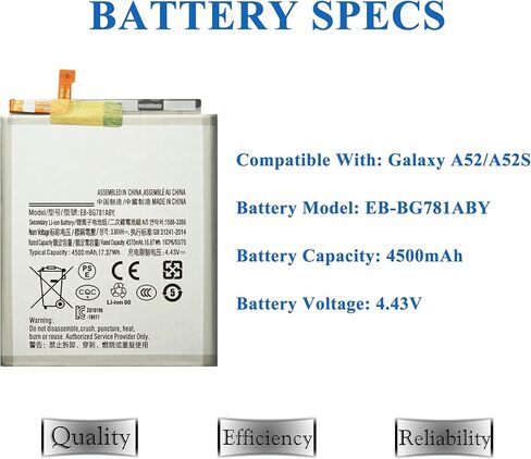 بطارية جديدة مطورة لجهاز Galaxy A52 / A52s، بطارية بديلة EB-BG781ABY متوافقة مع هاتف Samsung Galaxy A52 / A52s، مع أدوات الإصلاح والتعليمات in Kuwait