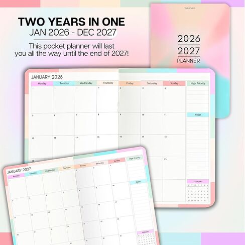 2026-2027 Pocket Planner | Small A6 Size - Fits in Your Bag | Two-Year Calendar | Premium 120gsm Paper | Portable & Durable Design (Mono) in Saudi Arabia