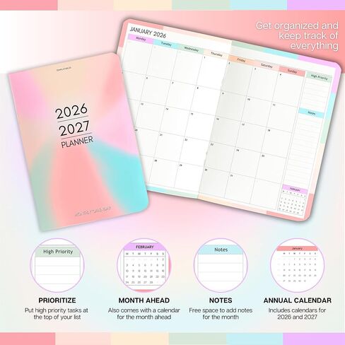 2026-2027 Pocket Planner | Small A6 Size - Fits in Your Bag | Two-Year Calendar | Premium 120gsm Paper | Portable & Durable Design (Mono) in Saudi Arabia