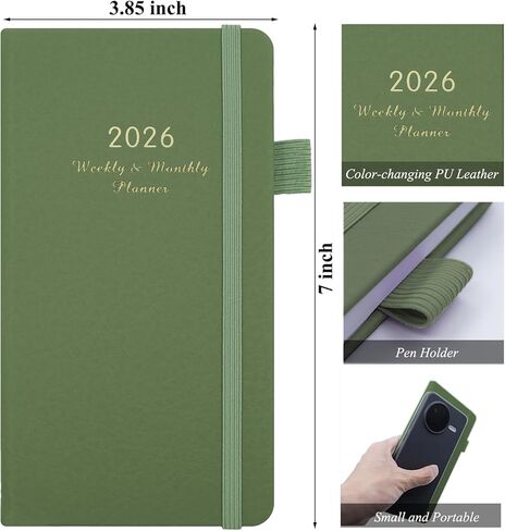 2026 Pocket Planner, Small Weekly and Monthly Calendar Planner 2026 Academic Year (January 2026-December 2026) Purse Size, Agenda Book for Teacher, School Student, Office,Home (Green JAN2026-DEC2026) in Saudi Arabia