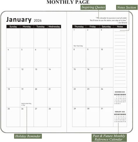 2026 Pocket Planner, Small Weekly and Monthly Calendar Planner 2026 Academic Year (January 2026-December 2026) Purse Size, Agenda Book for Teacher, School Student, Office,Home (Green JAN2026-DEC2026) in Saudi Arabia