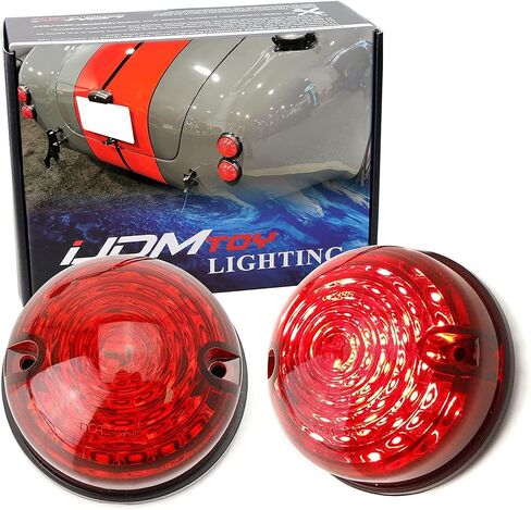 iJDMTOY 12V 70mm Round Dome Shape Flush Mount Red Lens Brilliant Red LED Taillight Tail/Brake Lights, Turn Signal Lamps, Compatible With Classic 50s 60s Car Caravan Truck SUV, etc in Saudi Arabia