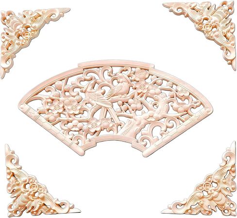 5 قطع من الخشب المنحوت مرصعة بالخشب المزخرف مرصعة بالأثاث المنحوت DIY مرصعة بمركز غير مصبوغ لخزانة السرير وباب الخزانة ومرآة الموقد وخزانة الملابس وتزيين الأثاث، 05 in Kuwait