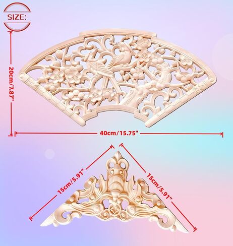 5 قطع من الخشب المنحوت مرصعة بالخشب المزخرف مرصعة بالأثاث المنحوت DIY مرصعة بمركز غير مصبوغ لخزانة السرير وباب الخزانة ومرآة الموقد وخزانة الملابس وتزيين الأثاث، 05 in Kuwait