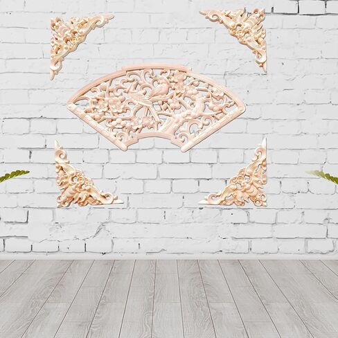 5 قطع من الخشب المنحوت مرصعة بالخشب المزخرف مرصعة بالأثاث المنحوت DIY مرصعة بمركز غير مصبوغ لخزانة السرير وباب الخزانة ومرآة الموقد وخزانة الملابس وتزيين الأثاث، 05 in Kuwait