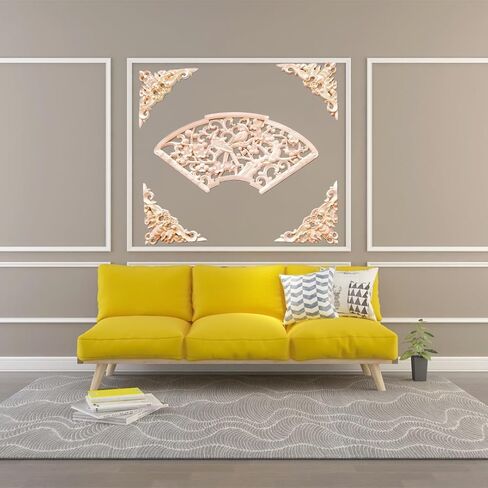 5 قطع من الخشب المنحوت مرصعة بالخشب المزخرف مرصعة بالأثاث المنحوت DIY مرصعة بمركز غير مصبوغ لخزانة السرير وباب الخزانة ومرآة الموقد وخزانة الملابس وتزيين الأثاث، 05 in Kuwait