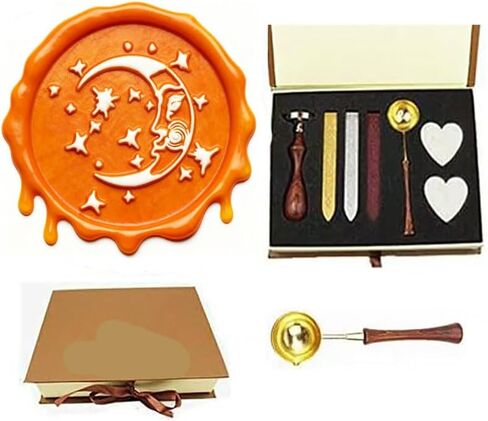 YGHM Moon Smile Wax Seal Stamp Kit - Natural Rosewood Handle | Vintage Style for Moonlit Wedding Invitations, Night-Themed Letters, Gift Sealing & Wine Package Decor in Kuwait