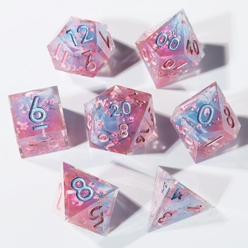 DND Sharp Edge Polyhedral Dice Set,for Dungeons and Dragons RPG MTG Table Games,7 Pcs Handmade Dice Set Sakura Pink in Saudi Arabia