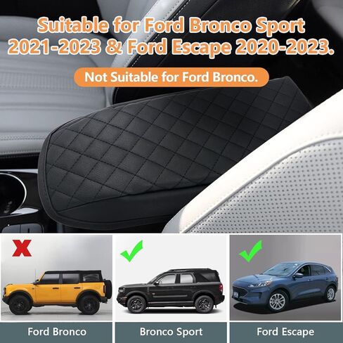 غطاء صندوق مسند الذراع لسيارة Ford Bronco Sport 2021 2022 2023 وسادة حماية لوحدة التحكم المركزية لسيارة Ford Escape 2020-2023 من جلد البولي يوريثان ملحقات داخلية حصيرة مقاومة للماء (نسيج المعين الأسود) in Kuwait